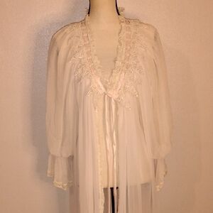 Vintage Jonquil Diane Semandi Peignoir Sheer White Balloon Sleeves Fabulous